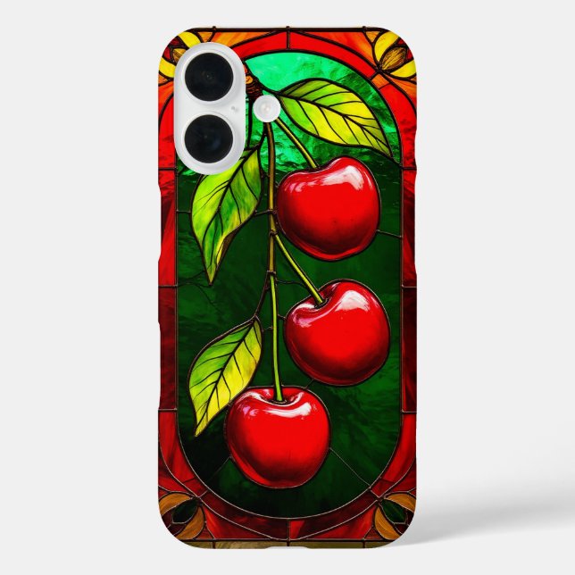 Coques Case-Mate iPhone Cerises rouges vives et feuilles vertes (Verso)