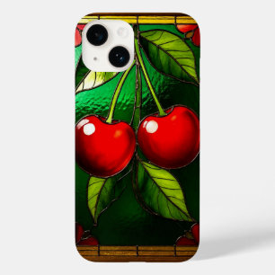 Coque Case-Mate iPhone Cerises rouges vives et feuilles vertes