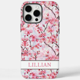 Coque iPhone 16 Pro Max Cerisiers Fleuris Sakura Monogramme
