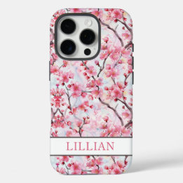 Coque iPhone 16 Pro Cerisiers Fleuris Sakura Monogrammés