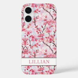 Coque Pour iPhone 16 Cerisiers Fleuris Sakura Monogrammés