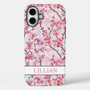 Coque Pour iPhone 16 Plus Cerisiers Fleurs de Sakura Monogramme