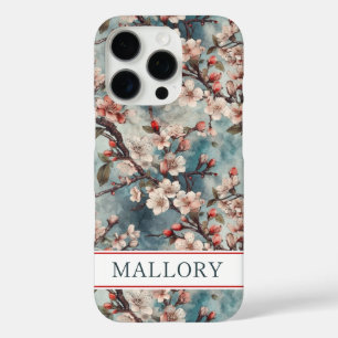 Coque iPhone 16 Pro Cerisiers Teinte Sakura Imprimée Monogrammée