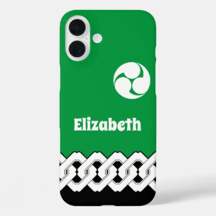 Coque Pour iPhone 16 Plus Chaîne japonaise verte et Motif spiral