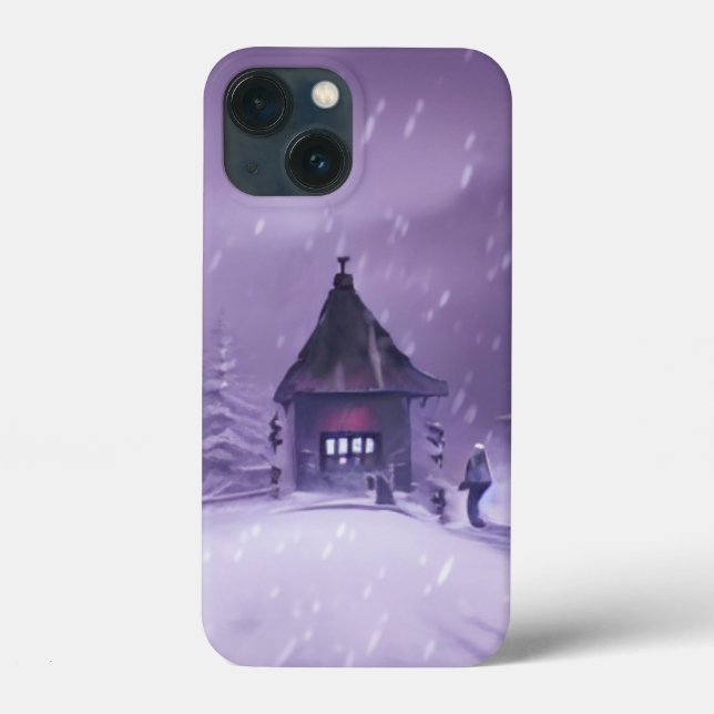 Coques Case-Mate iPhone Chalet d'hiver neigeux avec neige tombante (Verso)