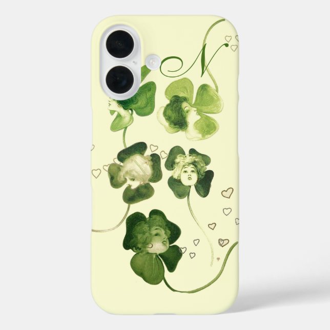 Coques Case-Mate iPhone CHALEUREUSES SHAMROCKS VERTS AVEC COEURS Monogramm (Verso)