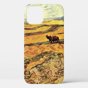 Coque iPhone 12 Champ avec laboureur et moulin par Vincent van Gog