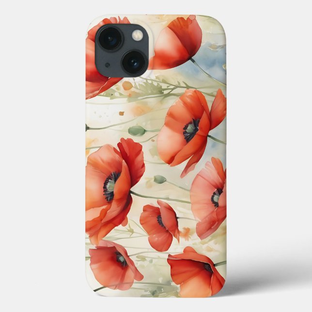 Coques Case-Mate iPhone Champ d'aquarelle vibrant de pavots sauvages dans  (Verso)