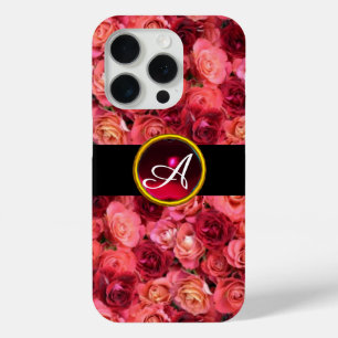COQUE iPhone 15 PRO CHAMP DE ROSES ROUGES ROSE ,GEMME RUBIS ROUGE MONO