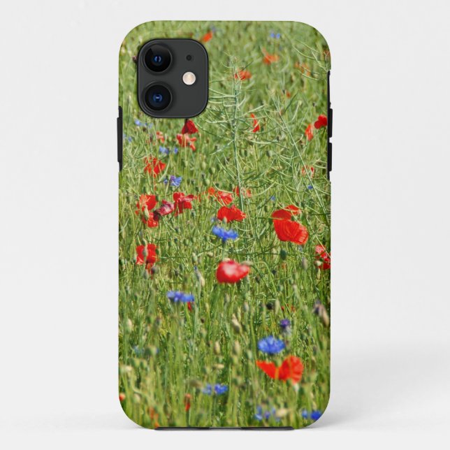 Coques Case-Mate iPhone Champ d'été avec des fleurs rouges et bleues (Dos)