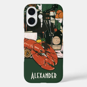 Coque Pour iPhone 16 Champagne au homard vintage, fête élégante et chic