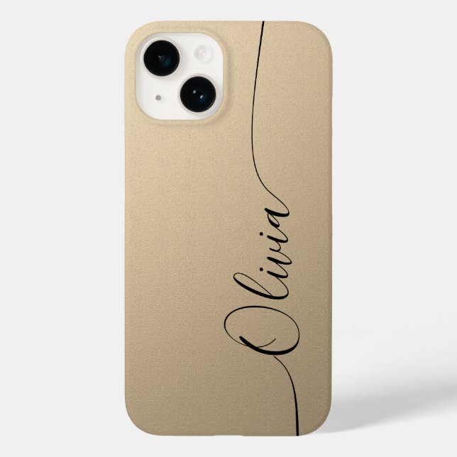 Coques Case-Mate iPhone Champagne Black Élégante Calligraphie Nom du scrip (Verso)