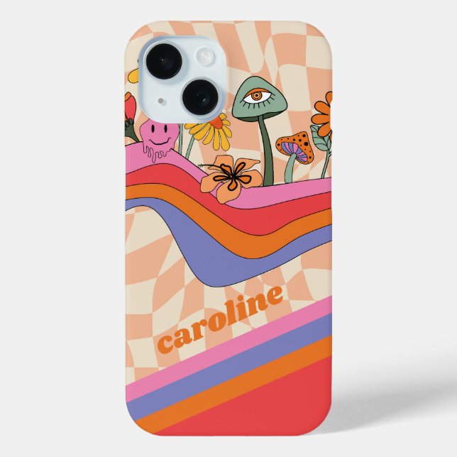Coques Case-Mate iPhone Champignon Fleur Personnalisé Pêche Groovy 70s (Verso)