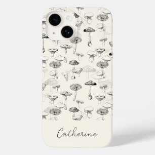 Coque Case-Mate iPhone Champignons blancs noirs modernes avec nom personn