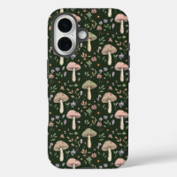 Champignons Vert Olive Terreux Motif Sans Couture 