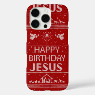 Coque iPhone 16 Pro Chandail de Noël Joyeux anniversaire Jésus Religie