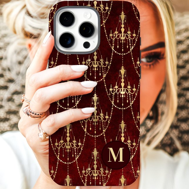 Coques Case-Mate iPhone Chandelier or Monogramme rouge (Créateur téléchargé)