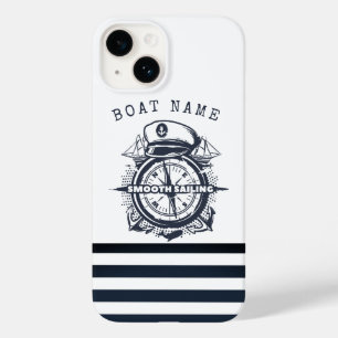 Coque Case-Mate iPhone Chapeau Marin, Ancre, Roue Rayures Bleu Marine