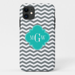 Coque Case-Mate iPhone Charbon fin Chevron Turquoise Quatrefoil 3 Monogra