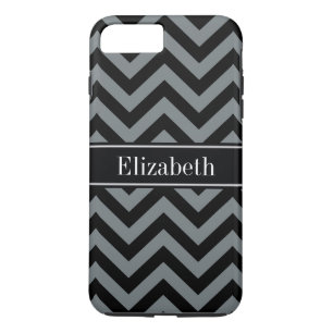 Coque iPhone 7 Plus Charbon noir LG noir Chevron Nom noir Monogramme