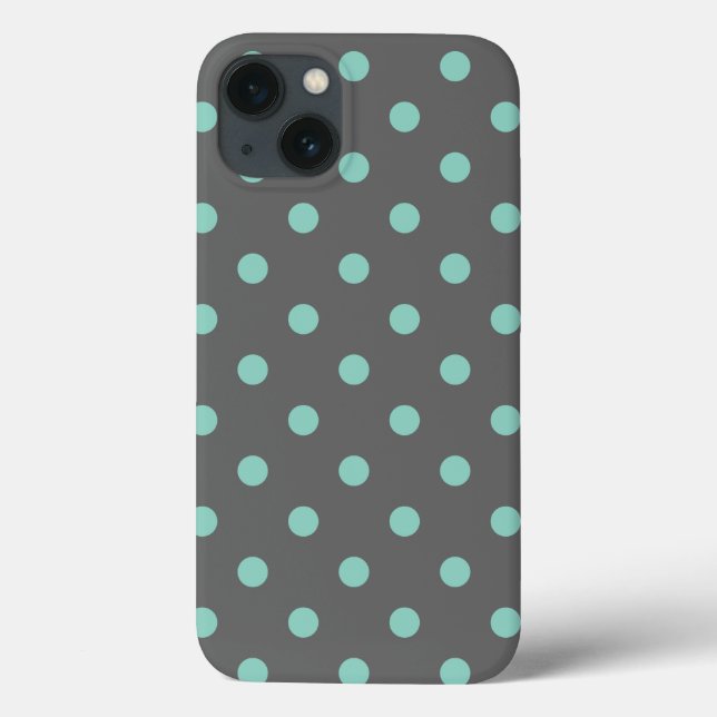 Coques Case-Mate iPhone Charcoal Grey et Aqua Pois (Verso)