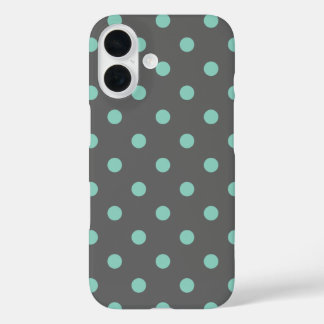 Coque Pour iPhone 16 Charcoal Grey et Aqua Pois