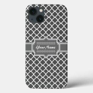 Etui iPhone 13 Charcoal Grey Quatrefoil Personnalisé Nom