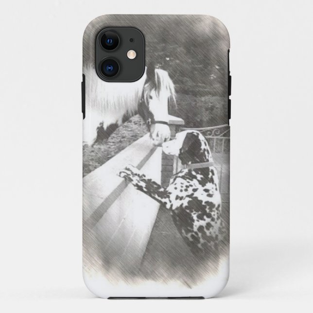 Coques Case-Mate iPhone Chariot de chien de Dalmation avec le cheval (Dos)