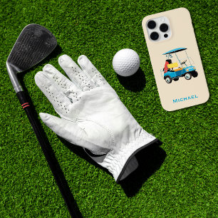 Coque Case-Mate iPhone Chariot de golf rétro vintage bleu monogrammé mign