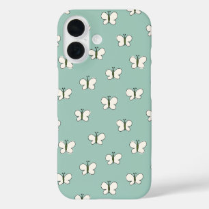 Coque Pour iPhone 16 Charmant Cottagecore Papillon Menthe & Blanc
