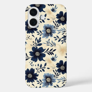 Coque Pour iPhone 16 Charme floral bleu marine vintage de style cottage