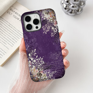 Coque iPhone 16 Pro Max Charme floral violet vintage de minuit