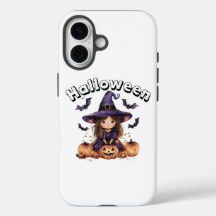 Coque Pour iPhone 16 Charming Witch Girl Halloween Décor avec Citrouill