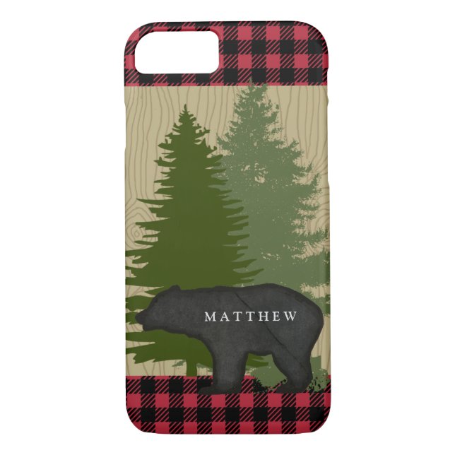 Coques Case-Mate iPhone Chasseur Woodland Lumberjack Plaid avec ours de mo (Dos)