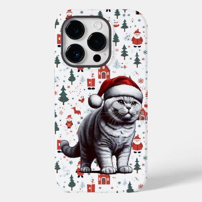 Coques Case-Mate iPhone Chat à air noir Noël, Noël Père Noël Kitten (Verso)