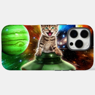 Coque iPhone 16 Pro Max Chat Alien dans la soucoupe de l'ufo