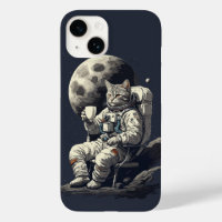 Chat astronaute buvant une tasse de café