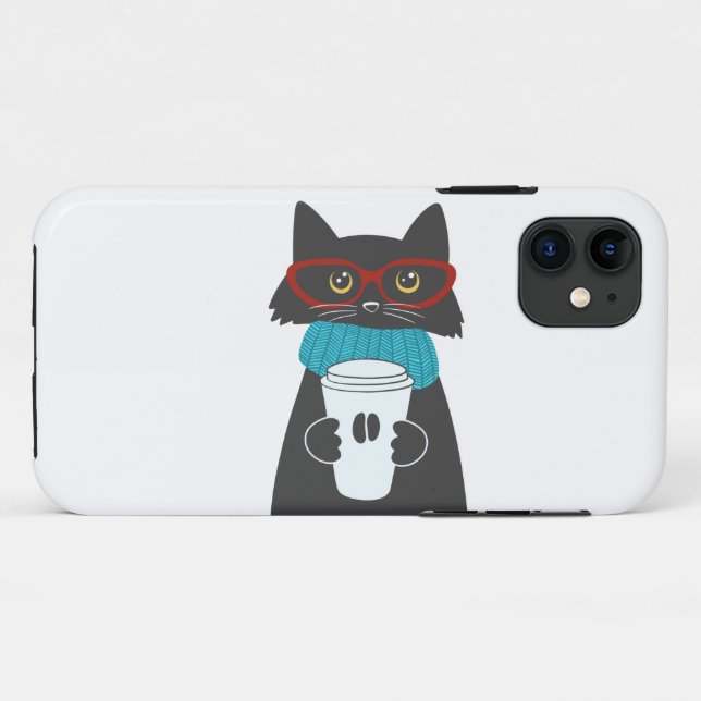 Coques Case-Mate iPhone Chat aux lunettes tenant une tasse de café (Dos (Horizontal))