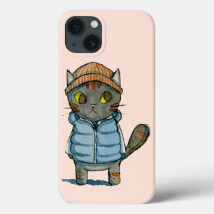 iPhone 13 Case Chat avec Beanie et Aquarelle du gilet de bas