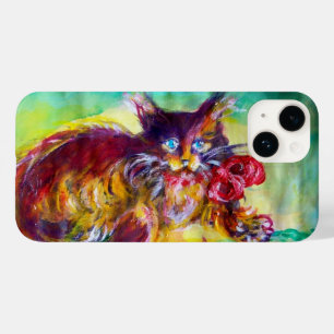 COQUE POUR iPhone 14 CHAT AVEC RIBBON ROUGE ET SOUFFRES