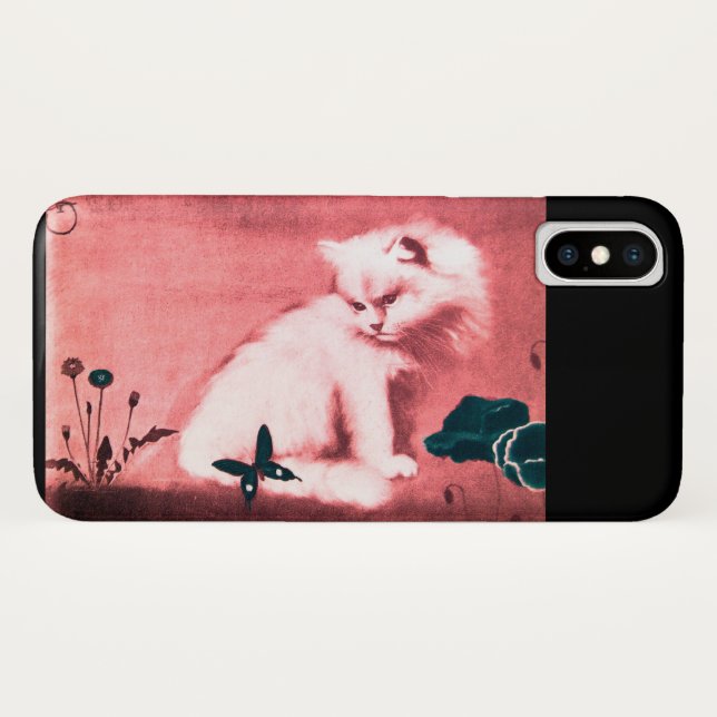 COQUES Case-Mate iPhone CHAT BLANC AVEC BEURRE NOIR EN ROSE (Dos (Horizontal))