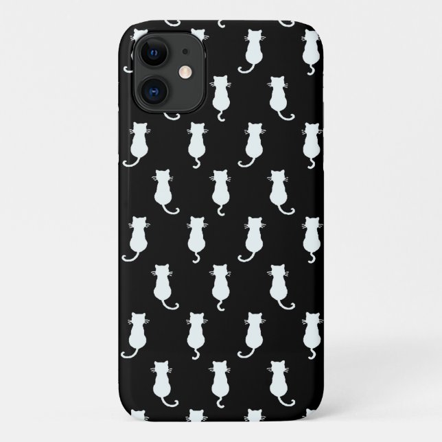 Coques Case-Mate iPhone Chat blanc isolé sur motif à pois noirs (Dos)