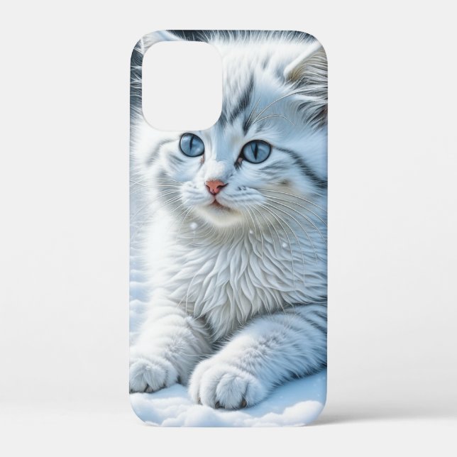 Coques Case-Mate iPhone Chat blanc mignon jouant dans la neige (Verso)
