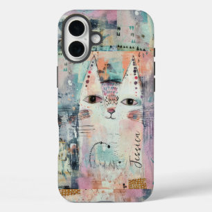 Coque Pour iPhone 16 Plus Chat blanc mignon personnalisé