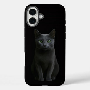 Coque Pour iPhone 16 Plus Chat bleu russe Black 4 Luxe iPhone 16 Plus