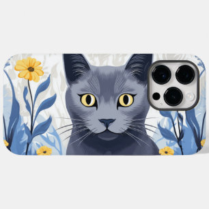 Coque Case-Mate iPhone Chat Bleu Russe Fleurs Jaunes