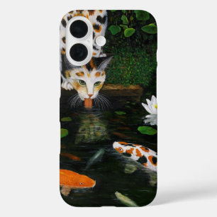Coques iPhone 16 Chat calico et carpe koï