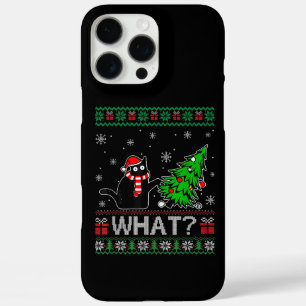 Coque iPhone 16 Pro Max Chat Ce Chat Noir Drôle Poussant Arbre De Noël