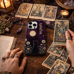 Coque iPhone 16 Pro Chat céleste floral personnalisé violet