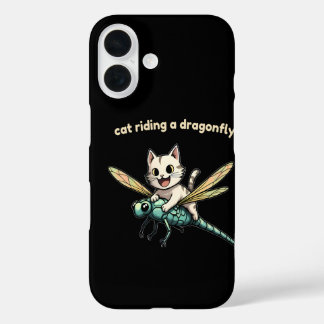 Coque Pour iPhone 16 Chat chevauchant une libellule, idée cadeau pour l